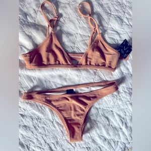 Nasty Gal blush ribbed bikini (minimal animale style)